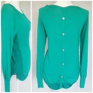 Paperwhite Green Sweater with Button Down Back